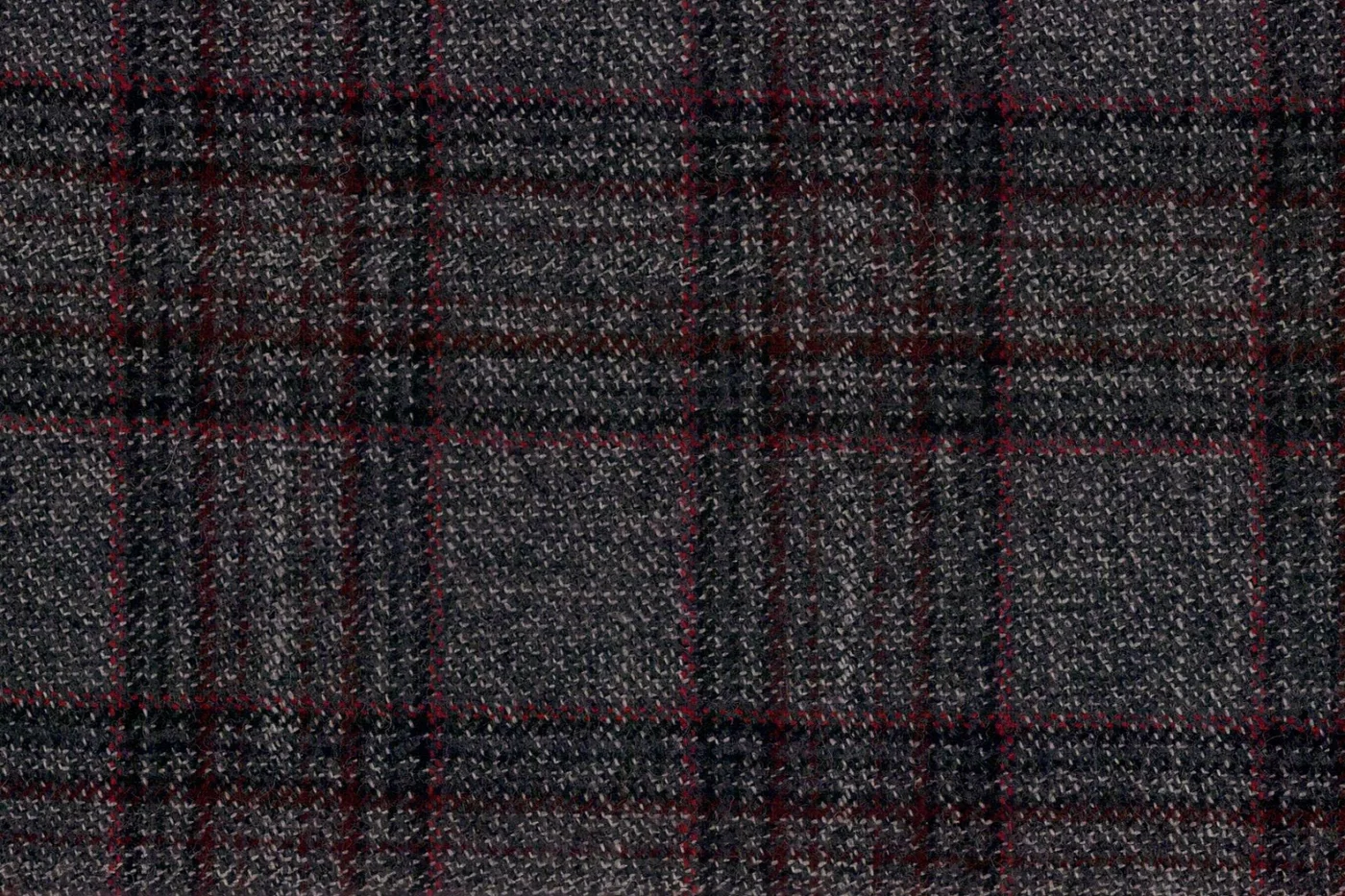 Devonshire Tweeds 28547-195 GREY W/RED CHECK fabric swatch