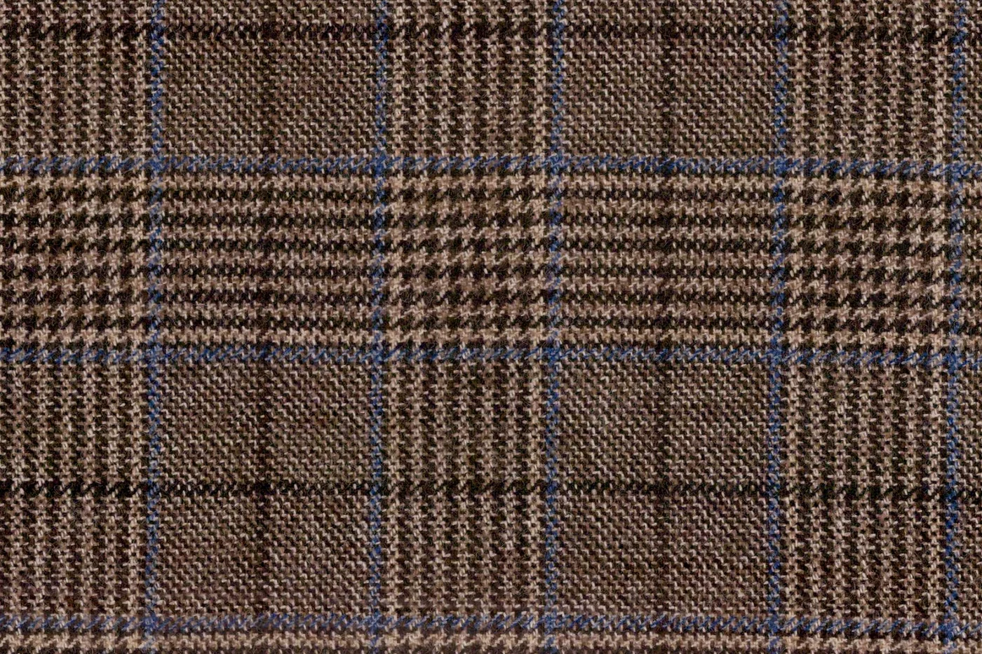 Devonshire Tweeds 28557-195 LT BROWN W/BLUE CHK fabric swatch