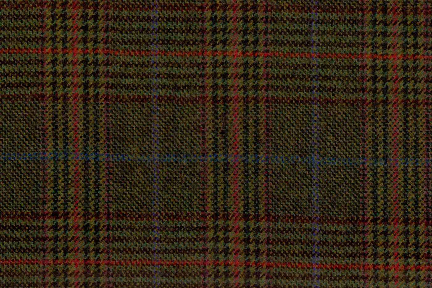 Devonshire Tweeds 28563-195 OLIVE W/RED CHECK fabric swatch
