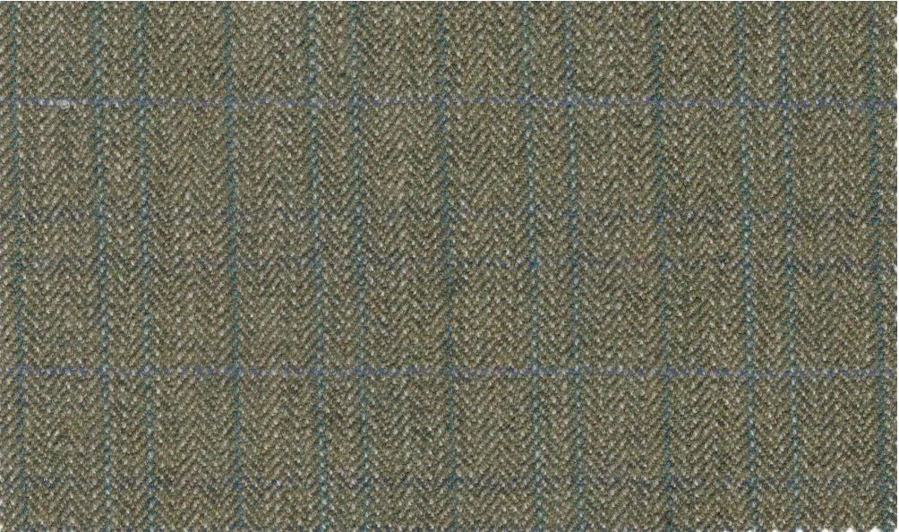 Devonshire Tweeds 29871-220 Green w/ Blue Check fabric swatch