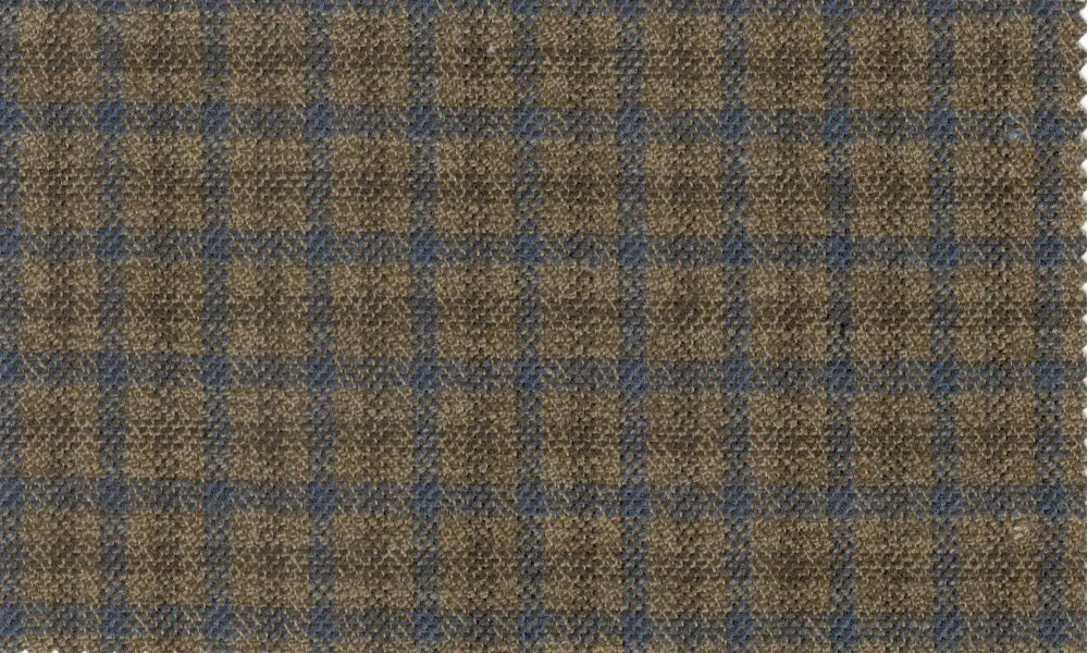 Devonshire Tweeds 30031-195 Brown w/ Blue Check fabric swatch