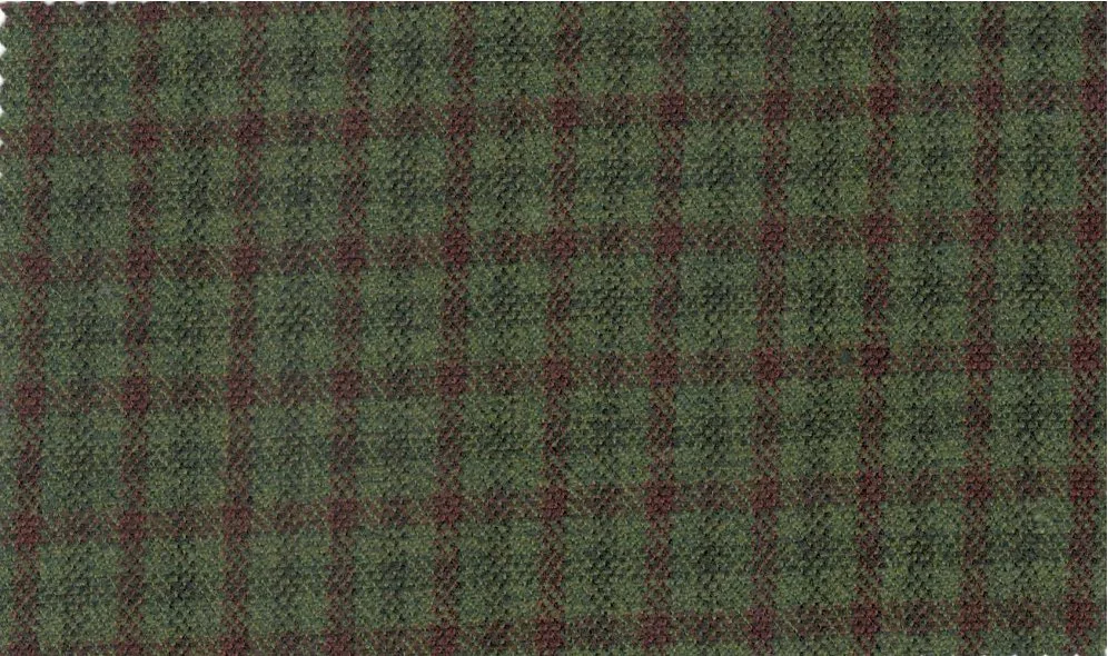 Devonshire Tweeds 30032-195 Green w/ Red Check fabric swatch