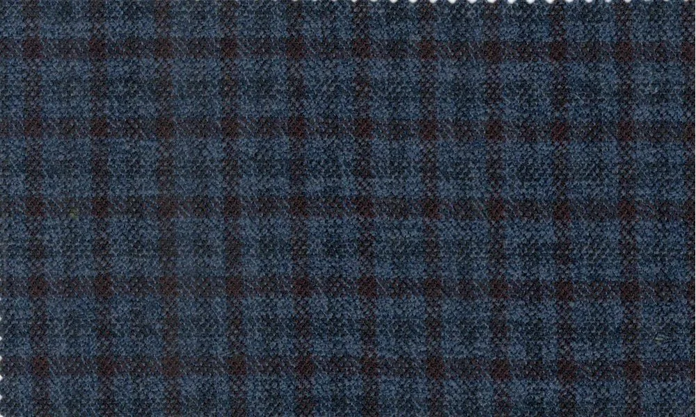 Devonshire Tweeds 30034-195 Blue w/ Wine Check fabric swatch