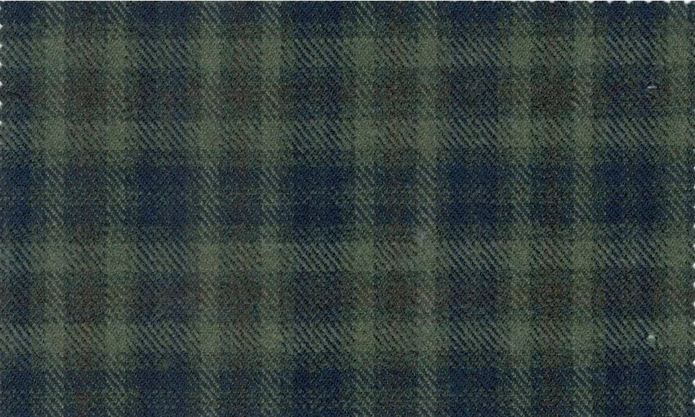 Devonshire Tweeds 30036-195 Green w/ Blue Check fabric swatch