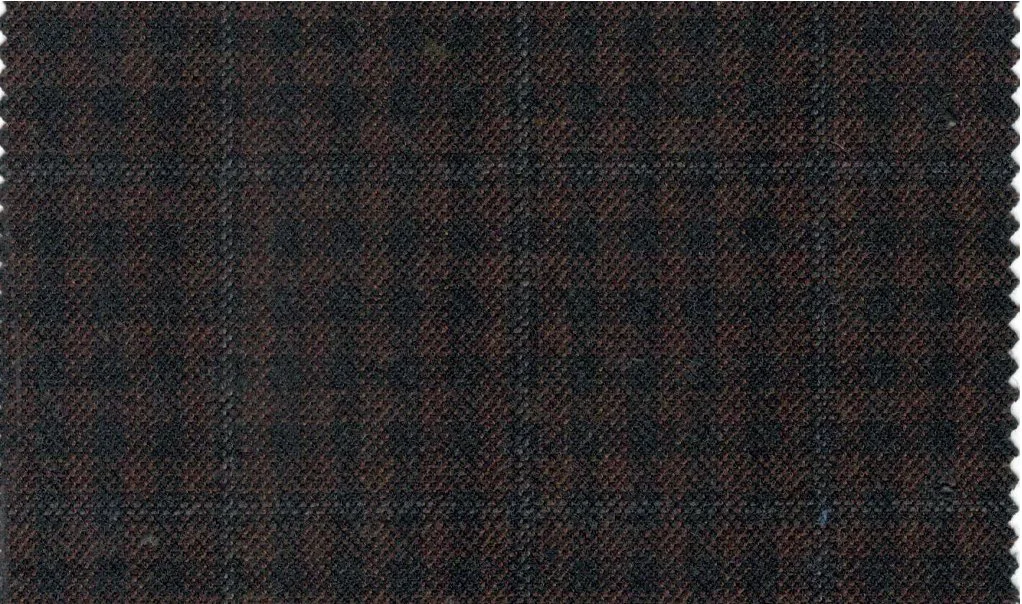 Devonshire Tweeds 30039-195 Brown w/ Blue Check fabric swatch