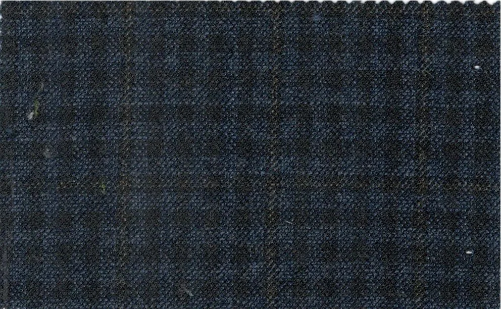Devonshire Tweeds 30040-195 Blue w/ Bronze Check fabric swatch