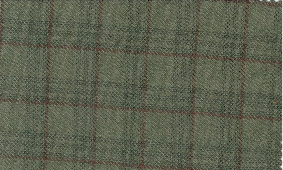 Devonshire Tweeds 30041-195 Green w/ Red Check fabric swatch