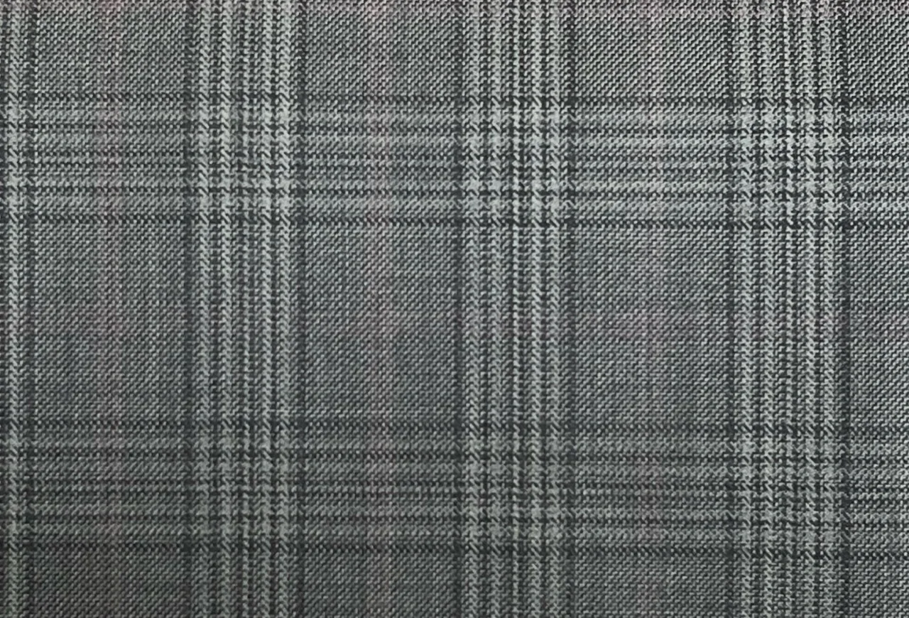 Dormeuil Amadeus 29073-625 MED GREY W/ CRIMSON CHECK fabric swatch
