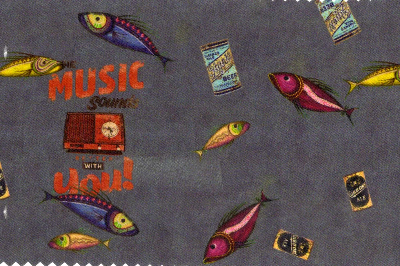 Flash Lining 28015-65 GONE FISHIN fabric swatch