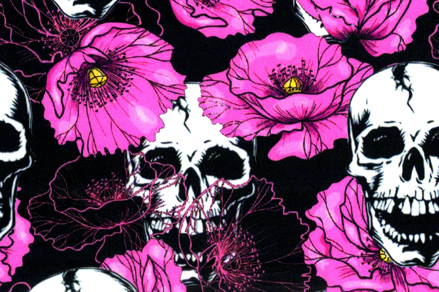 Flash Lining 28502-65 PINK FLORAL SKULLS fabric swatch