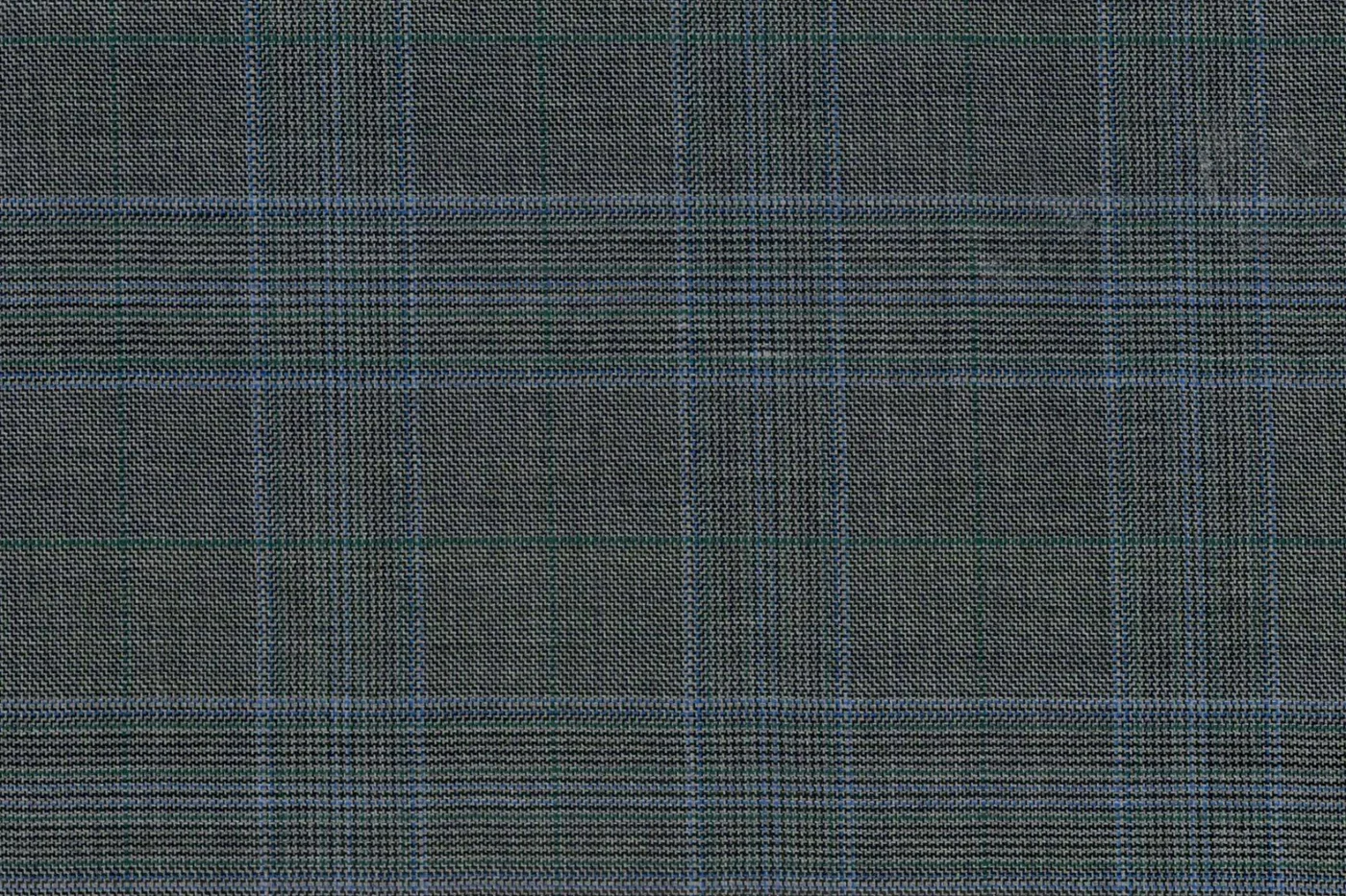Lanificio Cerruti Super 150's 28655-780 LT GREY W/ BLUE CHECK fabric swatch