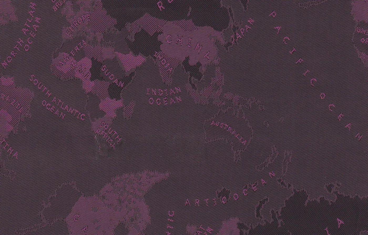 Linings 28881-52 PURPLE WORLD MAP fabric swatch