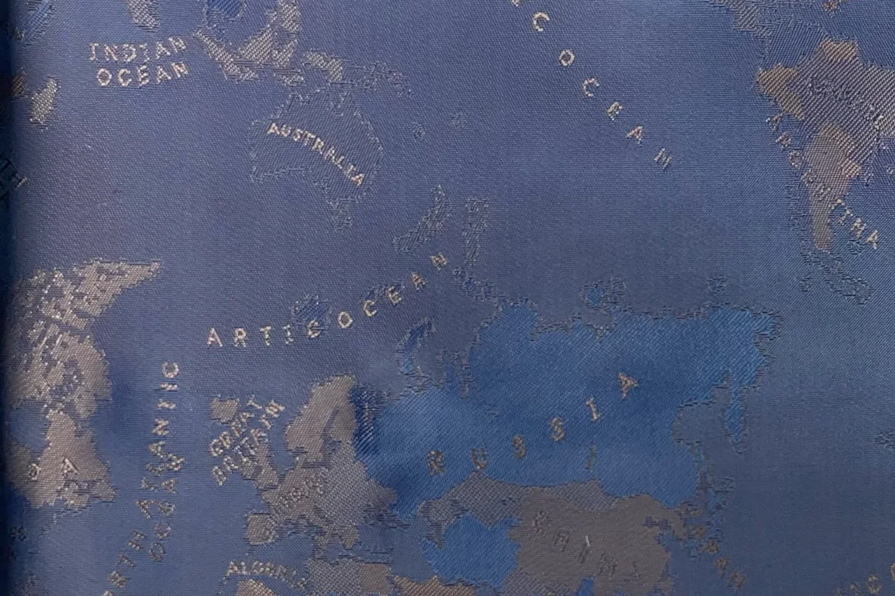 Linings 29099-52 BLUISH WORLD MAP fabric swatch