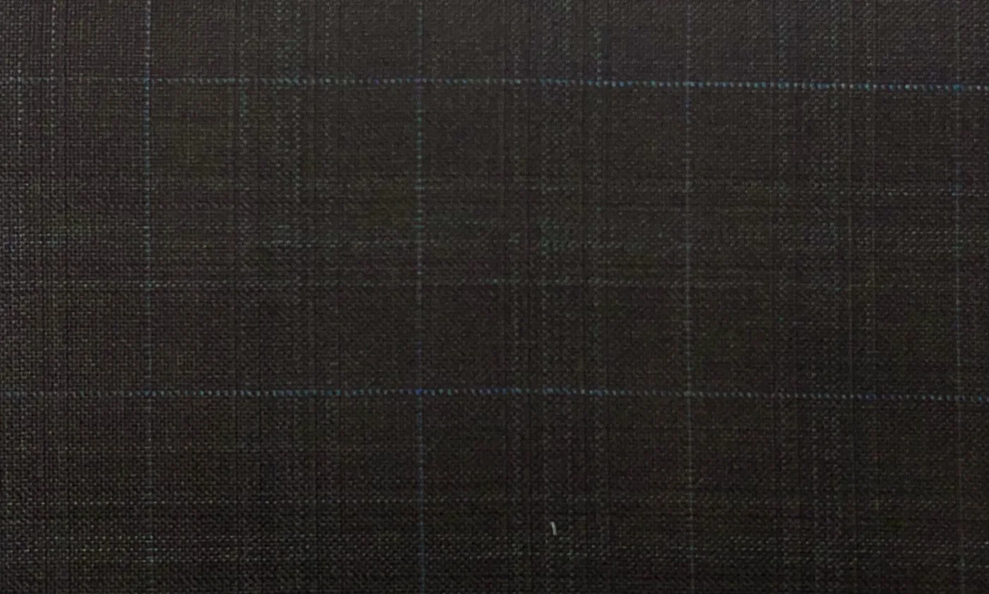 Loro Piana Super 130's 27256-630 BROWN W/ BLUE CHECK fabric swatch