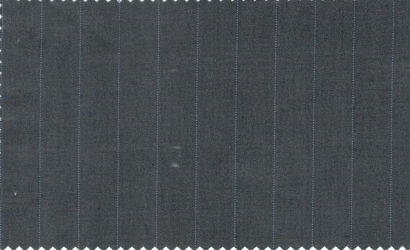 Loro Piana Super 150's 29668-1100 Grey w/ Blue Stripe fabric swatch
