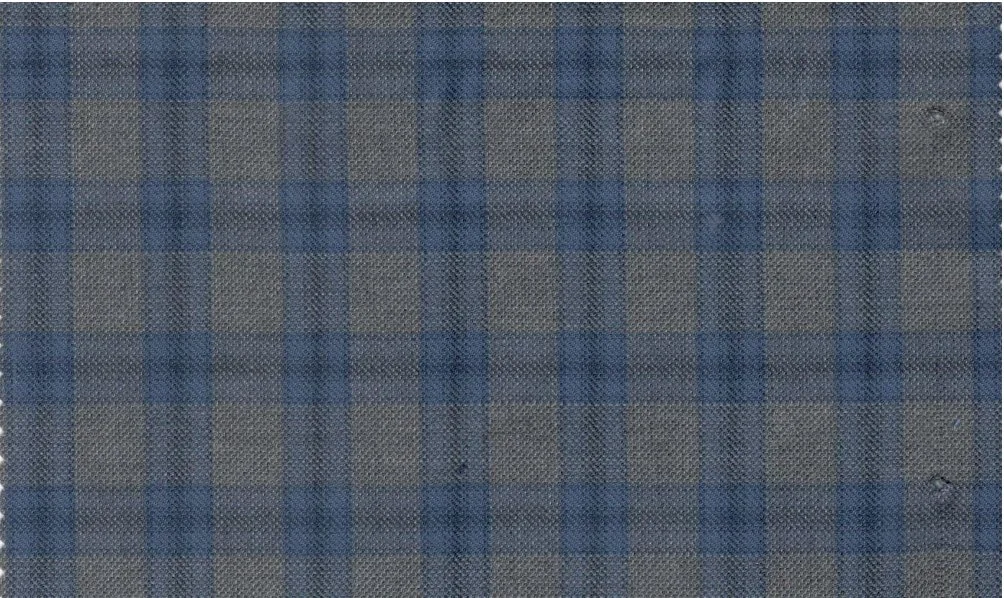 Loro Piana Super 150's 29876-950 Grey w/ Blue Windowpane fabric swatch