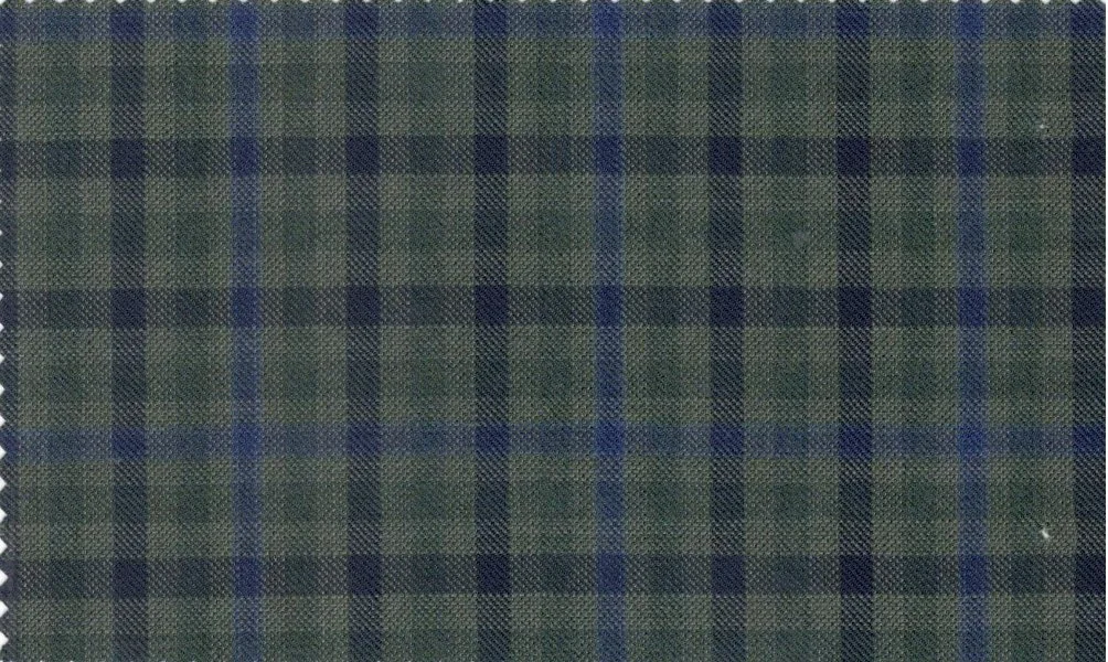 Loro Piana Super 150's 29884-950 Medium Green Multicheck fabric swatch