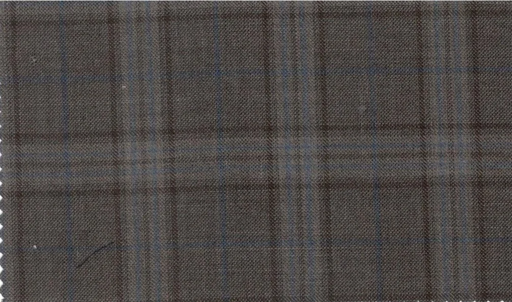 Loro Piana Super 150's 29891-950 Ash Brown Check fabric swatch