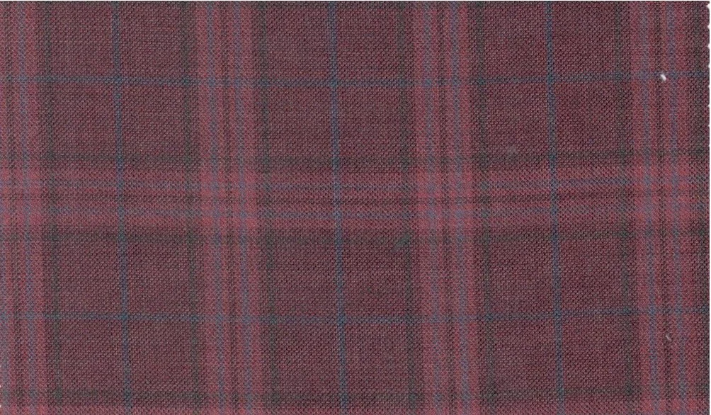 Loro Piana Super 150's 29892-950 Raspberry Check fabric swatch