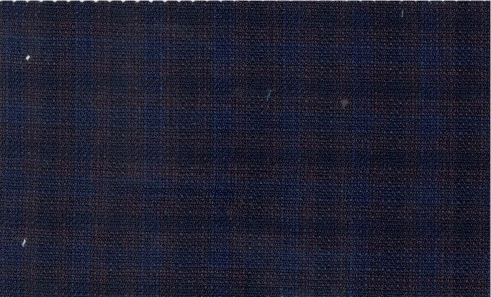 Loro Piana Super 150's 29899-950 Maroon/Blue Check fabric swatch