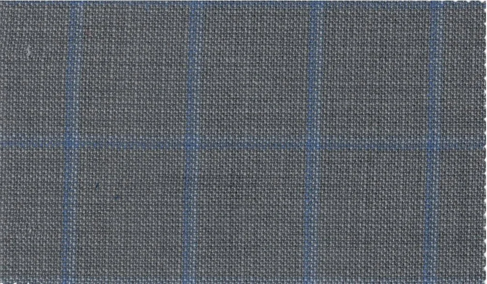 Loro Piana Super 150's 29900-950 Grey w/ Blue Windowpane fabric swatch