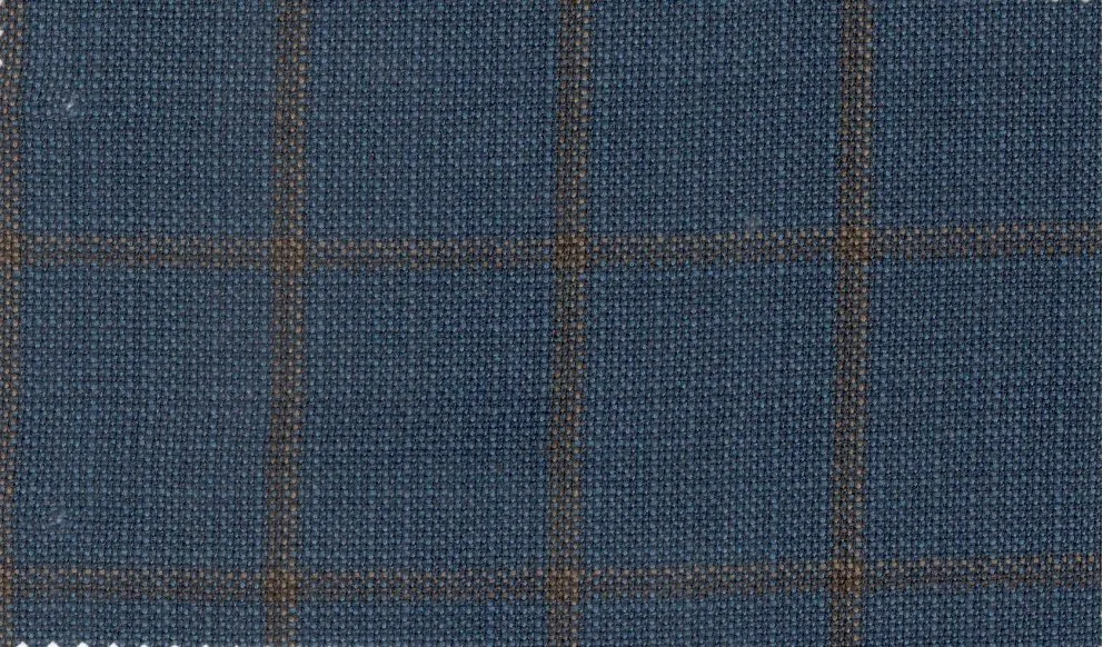 Loro Piana Super 150's 29902-950 Blue w/ Brown Windowpane fabric swatch