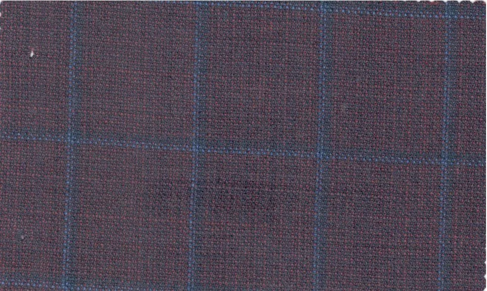 Loro Piana Super 150's 29903-950 Maroon w/ Blue Windowpane fabric swatch