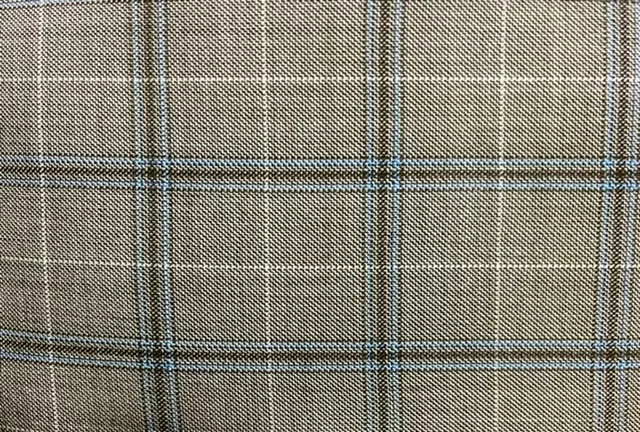 Mayfair 27538-120 TAN W/ BLUE WPANE fabric swatch