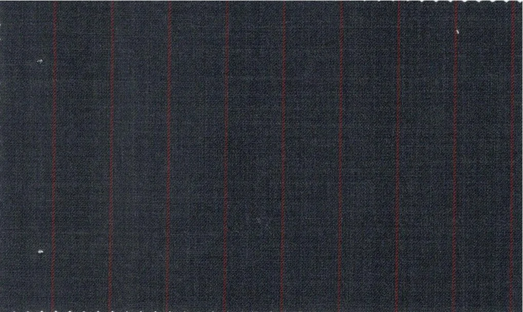 Michelangelo Stretch Wool 29839-160 Dark Grey w/ Red Stripe fabric swatch