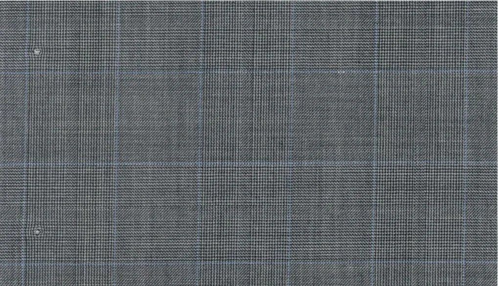 Michelangelo Stretch Wool 29853-160 Light Grey w/ Blue Check fabric swatch