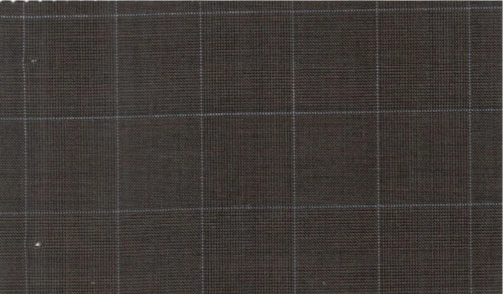 Michelangelo Stretch Wool 29855-160 Brown w/ Blue Check fabric swatch