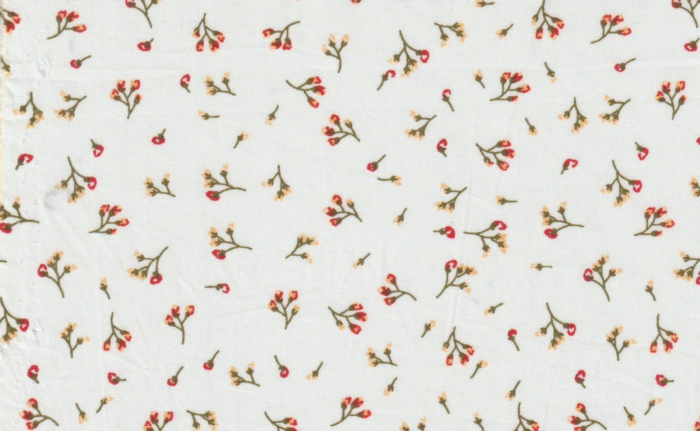 RD Shirting 28922-65 WHITE W/RED LEAVES fabric swatch