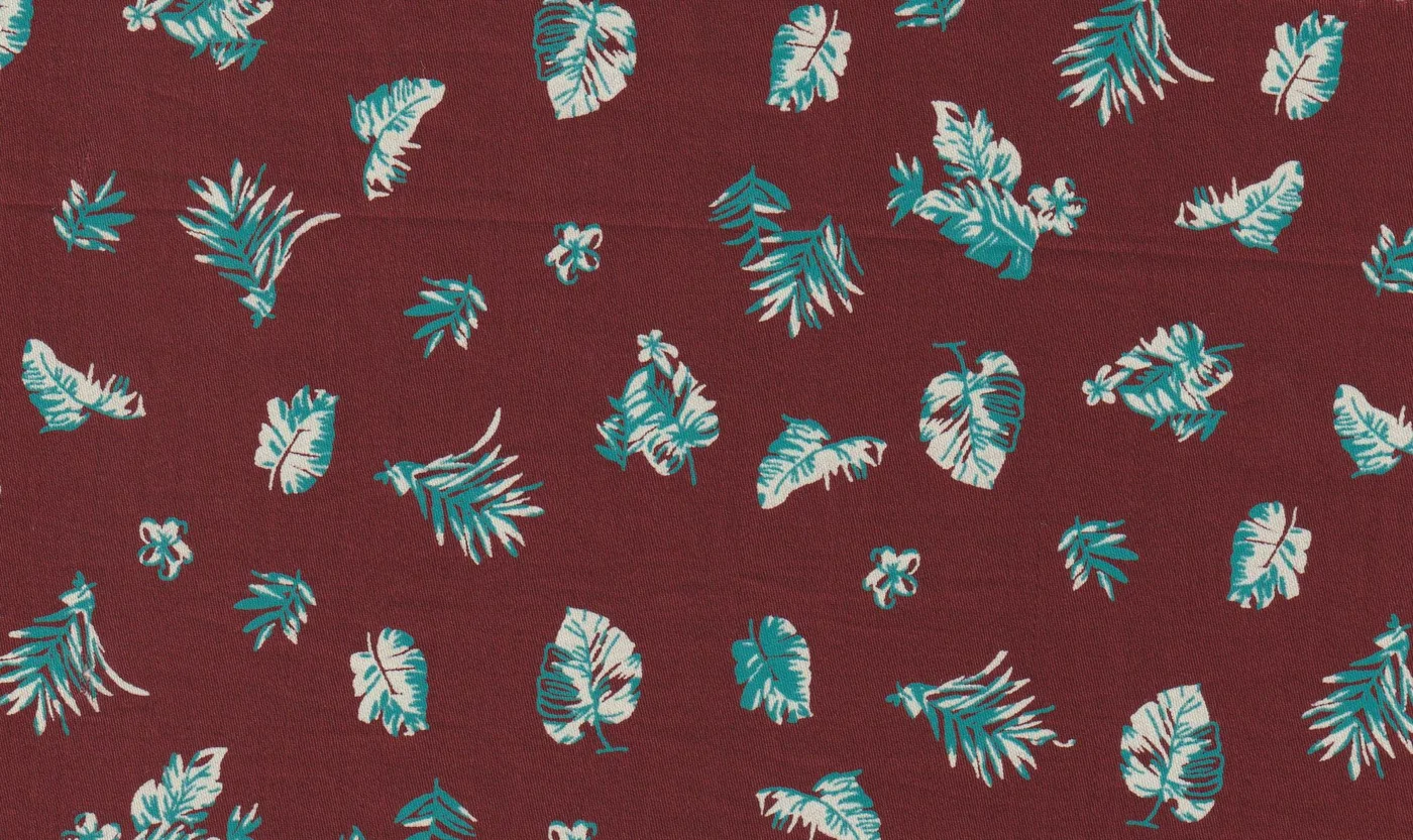 RD Shirting 28933-65 RED W/LEAVES fabric swatch