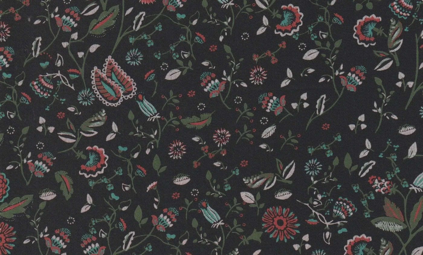 RD Shirting 28935-65 BLACK FLORAL fabric swatch