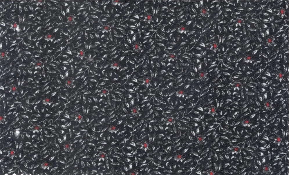 RD Shirting 29567-78 Black Flowers fabric swatch