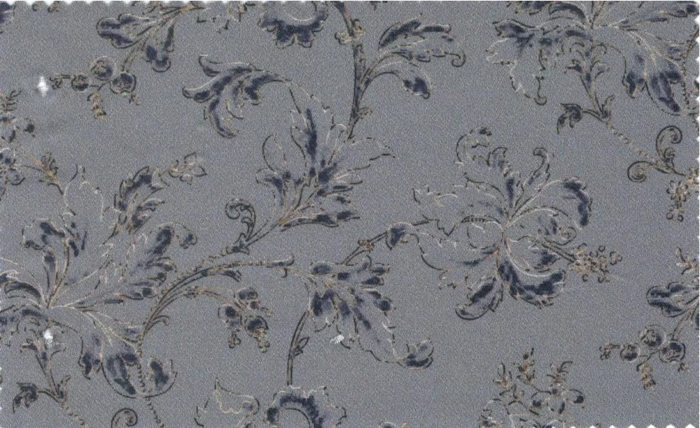 RD Shirting 29579-78 Grey w/ Blue Vines fabric swatch