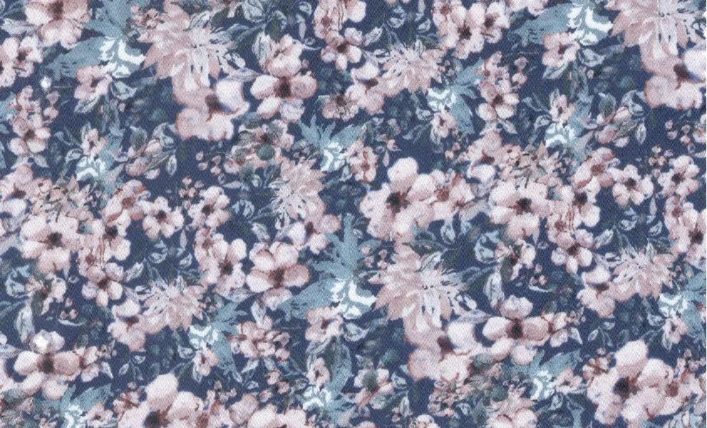 RD Shirting 29609-78 Blue w/ Pink Flowers fabric swatch