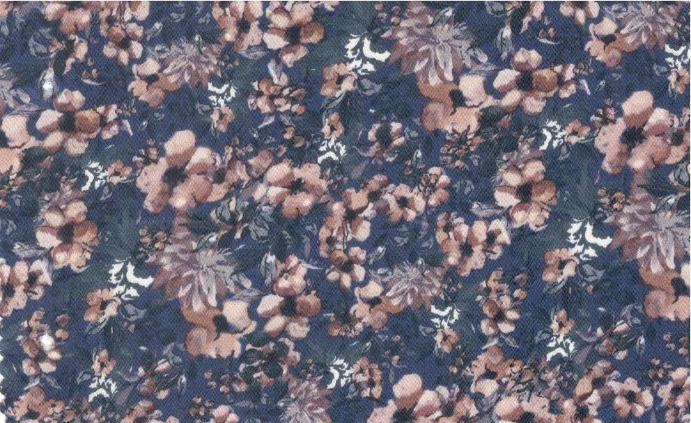 RD Shirting 29610-78 Blue w/ Brown Flowers fabric swatch