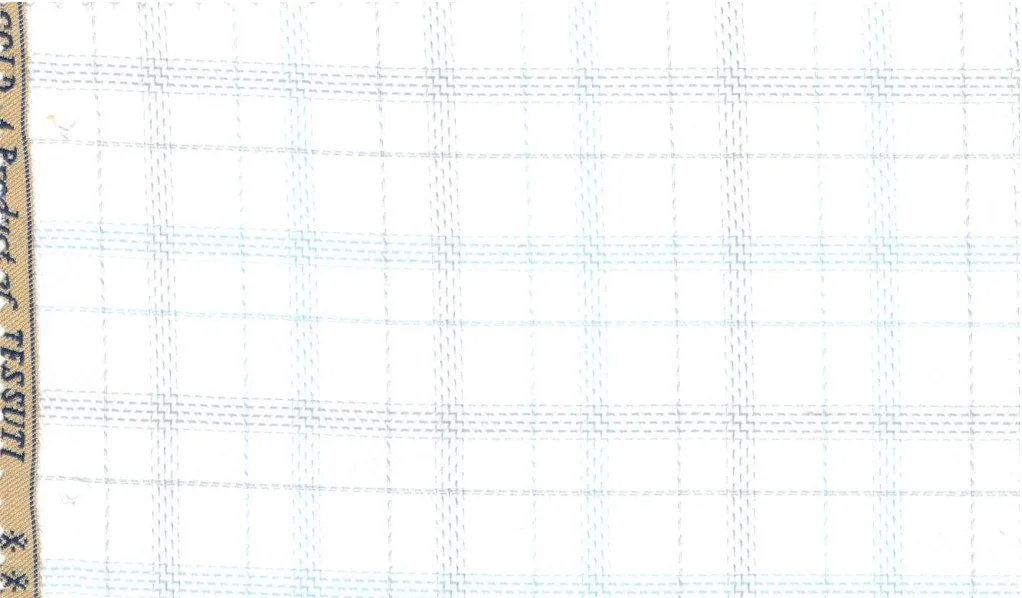 RD Shirting 30142-75 White w/Blue-Grey Check fabric swatch