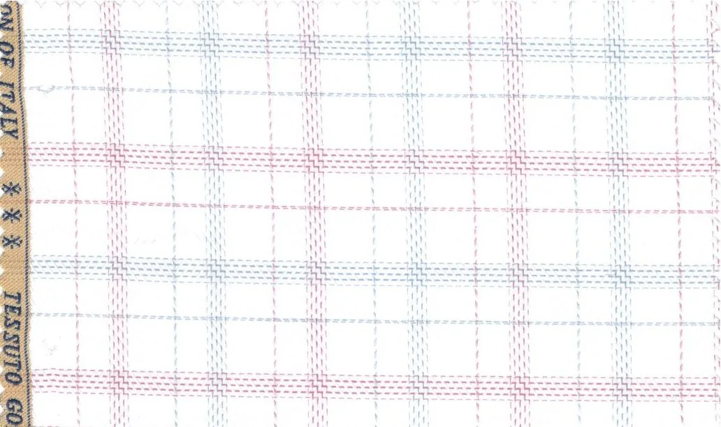 RD Shirting 30143-75 White w/Red-Grey Check fabric swatch