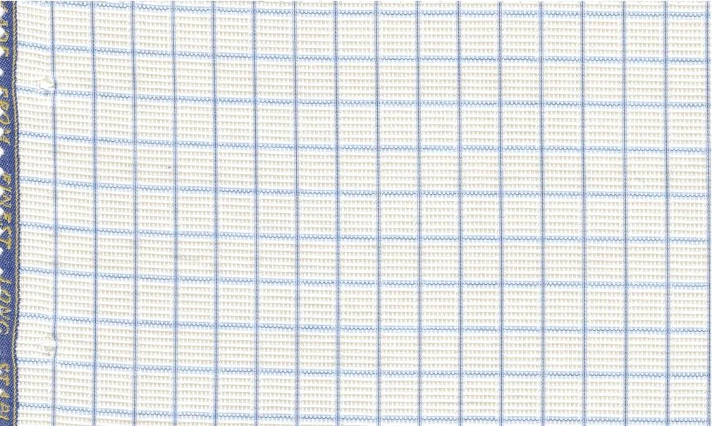 RD Shirting 30144-75 Tan w/Blue Check fabric swatch