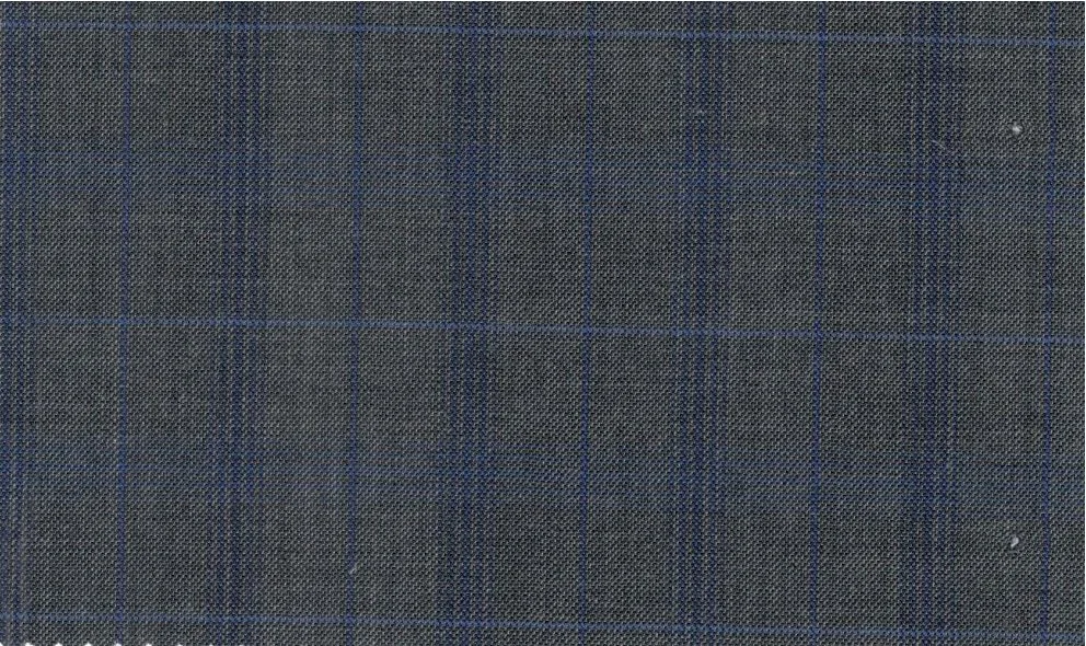 Savile Row 29954-140 Grey w/ Blue Check fabric swatch
