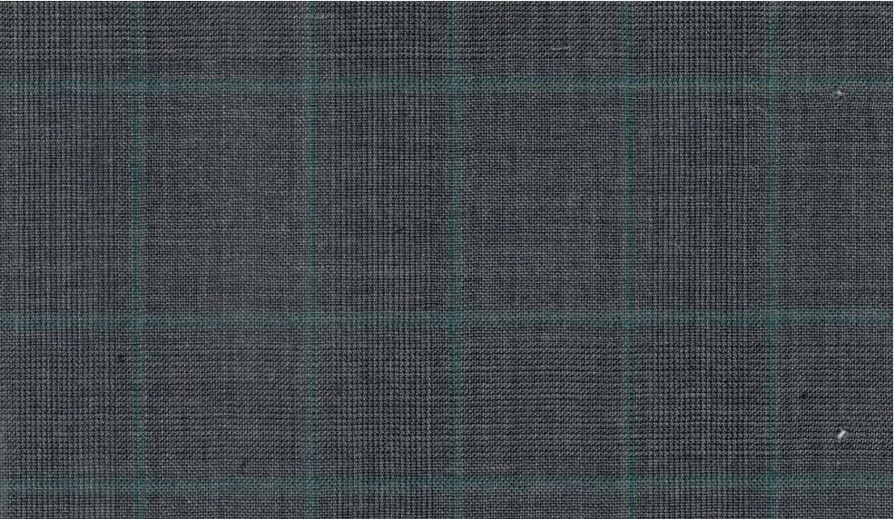 Savile Row 29955-140 Grey w/ Green Check fabric swatch