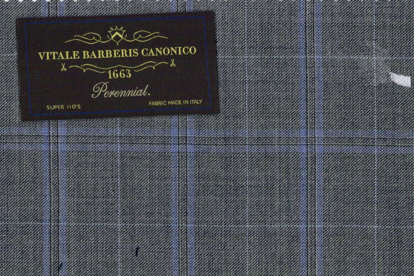 Vitale Barberis Canonico Perennial Super 110's 27970-360 LT.GREY W/BLUE WP fabric swatch