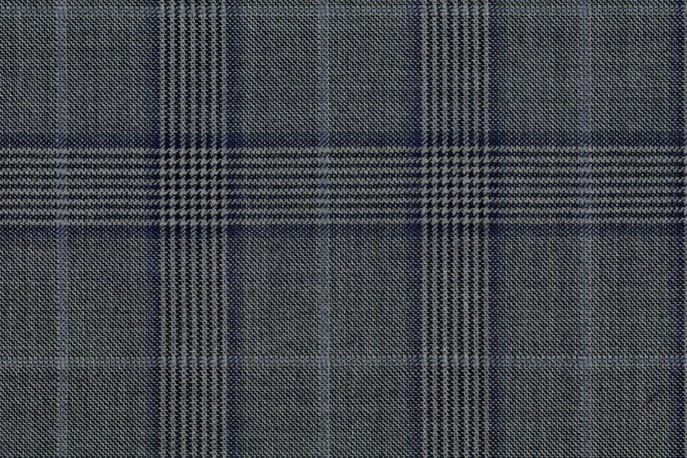 Vitale Barberis Canonico Perennial Super 110's 28756-360 MED GREY W/ BLUE CHECK fabric swatch