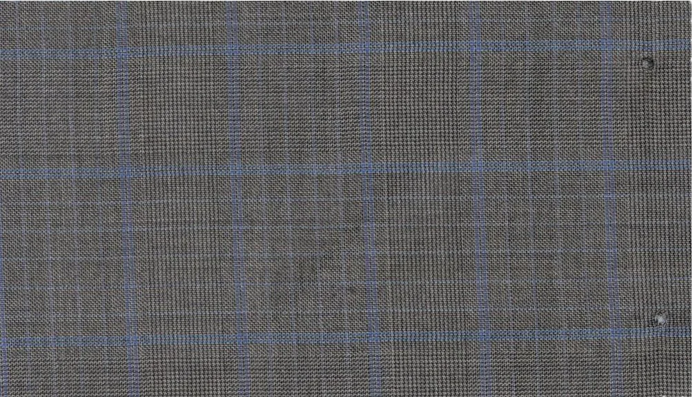 Vitale Barberis Canonico Perennial Super 110's 29910-360 Ash Brown w/ Blue Check fabric swatch