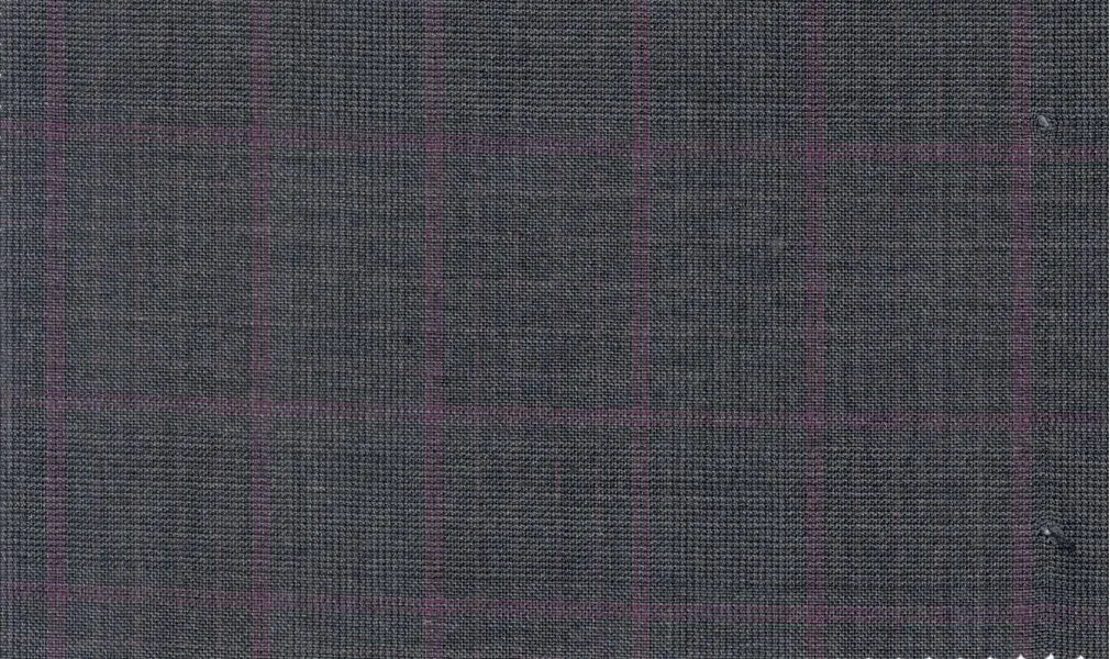 Vitale Barberis Canonico Perennial Super 110's 29911-360 Medium Grey w/ Purple Check fabric swatch