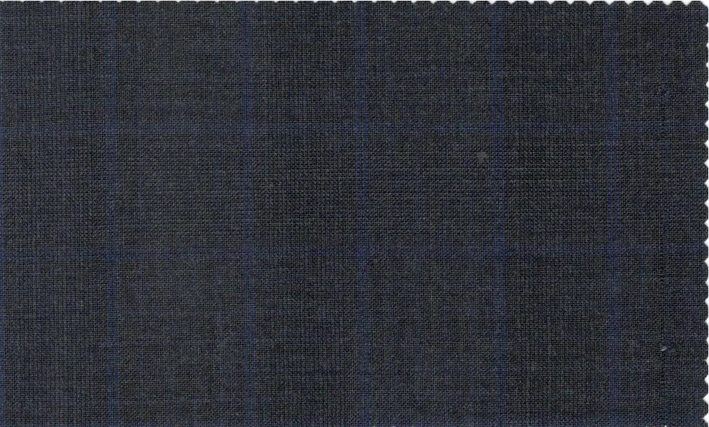 Vitale Barberis Canonico Perennial Super 110's 29912-360 Dark Grey Check w/ Blue Windowpane fabric swatch