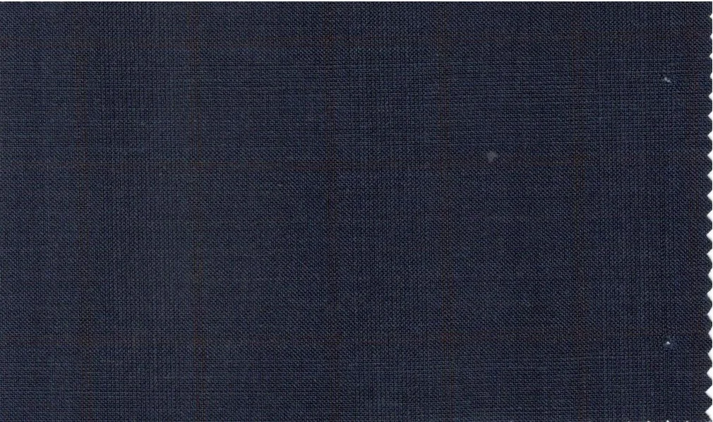 Vitale Barberis Canonico Perennial Super 110's 29913-360 Greyish Blue w/ Rust Check fabric swatch