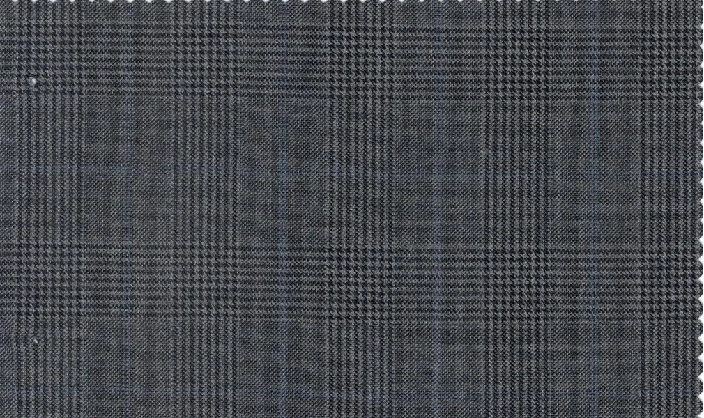 Vitale Barberis Canonico Perennial Super 110's 29915-360 Grey Check w/ Blue Windowpane fabric swatch